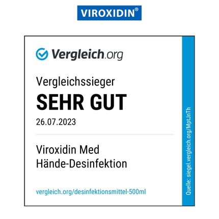 Viroxidin Med roku dezinfekcijas līdzeklis 5l - SALĪDZINĀJUMA UZVARĒTĀJS - Roku dezinfekcijas līdzeklis pret baktērijām, vīrusiem un sēnītēm higiēniskai roku dezinfekcijai - Ierobežots Virucīds PLUS saskaņā ar EN 14776