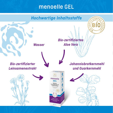 menoelle® GEL – sertificēts organisks vaginālais gels | Mitrinošs gels maksts sausuma, kairinājuma, niezes, dedzināšanas, nepatīkamas smakas un jutīguma gadījumā | Bez hormoniem un ķīmiskām piedevām | 100 ml