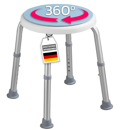 KARAT dušas krēsls - 360° rotējošs dušas krēsls, celtspēja līdz 136 kg, regulējams augstumā ar neslīdošām gumijas kājiņām drošai fiksācijai - vannas istabas krēsls, dušas palīgierīce, dušas sēdeklis