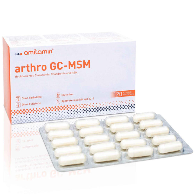 amitamin arthro GC MSM Glikozamīns un hondroitīns un MSM plus C vitamīns | 120 kapsulas | Aptiekas kvalitāte | individuāli higiēniski iepakoti | bez nevajadzīgām piedevām | Vācu produkcija