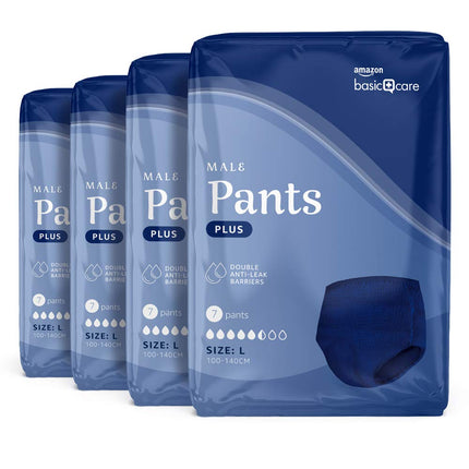 Amazon Basic Care vīriešu bikses Plus Large – 4 iepakojumi pa 7 (28 bikses), zilas