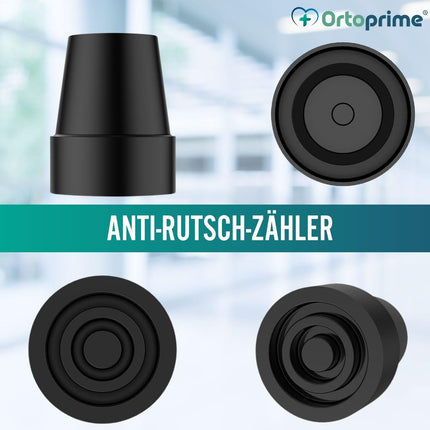 OrtoPrime 2 neslīdošu kruķu iepakojums, kruķi, kruķi, caurules, 18 mm, 19 mm un 20 mm, nūjas, kruķu un pamatņu uzgaļi, gumijas dībeļi, nūjas un kruķi, 2 gabali