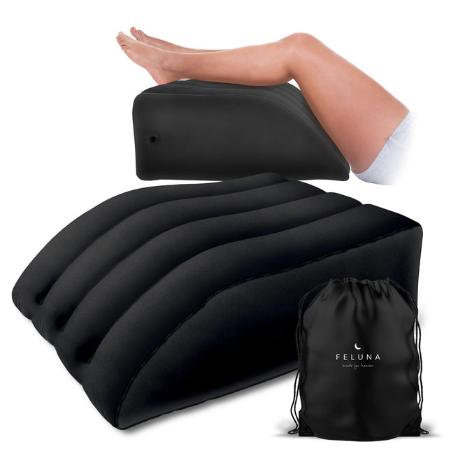Ergonomisks ķīļveida spilvens gulēšanai, piepūšams ortopēdisks kāju pacēlājs kāju un muguras sāpju mazināšanai, kāju atbalsta spilvens ceļgalam, pēdai un potītei pēc operācijas (melns)