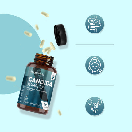 Candida Complex - 180 vegāniskas kapsulas - Bifidobaktērijas - Ar kaprilskābi, alveju, cinku, vīnogu kauliņu ekstraktu - Lactobacillus acidophilus - Laboratorijā pārbaudītas sastāvdaļas - 3 mēnešu krājums - WeightWorld