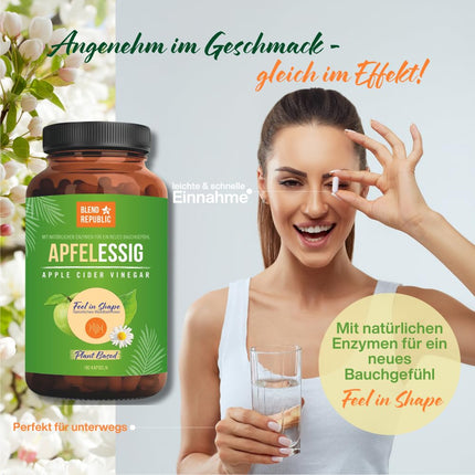 BLEND REPUBLIC® 180 x ābolu sidra etiķa kapsulas, augstas devas un dabīgas | 1000 mg ābolu sidra etiķa vienā dienas devā | Vegāns un laboratorijā pārbaudīts | Ābolu sidra etiķis | 3 mēnešu piegāde