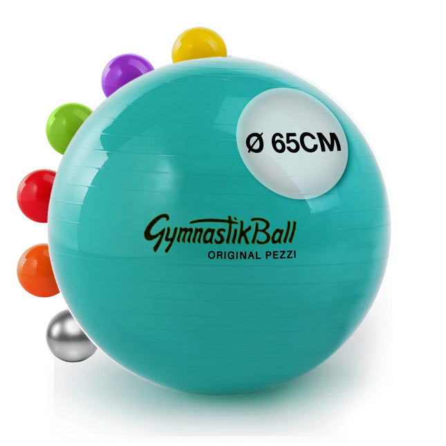 PEZZI - vingrošanas bumba Original Pezziball Standard 65cm Ø – Sēdekļa bumba terapijai, sportam un birojam – Universāla treniņu bumba, kas izgatavota no izturīga PVC, celtspēja līdz 400 kg – Zaļa
