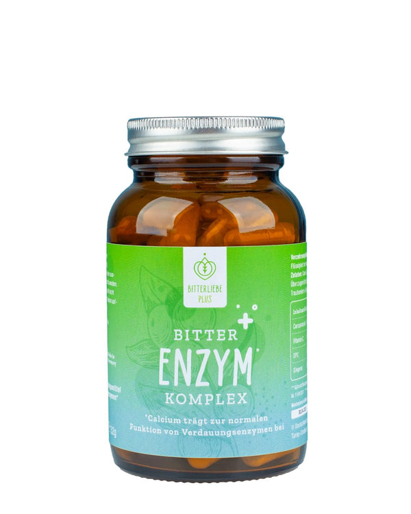 BitterLiebe Bitter Enzyme* kompleksa kapsulas ar 5 gremošanas enzīmiem - pret vēdera uzpūšanos - ar papaīnu, laktāzi, alfa-amilāzi, lipāzi un proteāzi - mēneša iepakojums