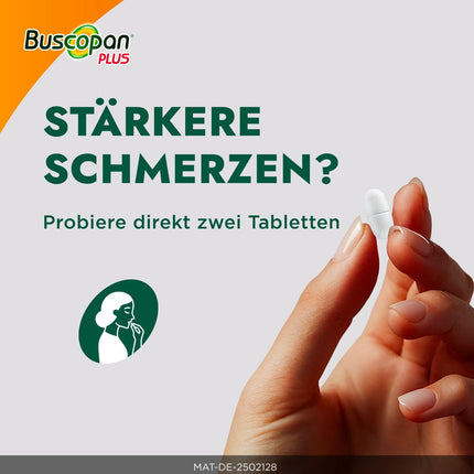 Buscopan PLUS tabletes ar paracetamolu vēdera sāpēm | 2x20 gab. |Ātri mazina stipras sāpes vēderā un krampjus |Kuņģa-zarnu trakta darbības traucējumi, menstruāciju sāpes, vēdera krampji un cistīts