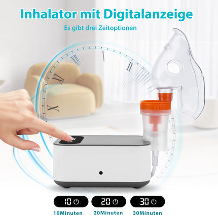 Sentasi inhalators pieaugušajiem ar LED digitālo displeju, kluss smidzinātāja inhalatora kompresors bērniem un zīdaiņiem, elektriskais inhalators ar iemutni un masku (pelēks + balts)