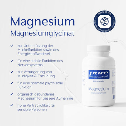 Pure Encapsulations magnija glicināts | 180 kapsulas (2 mēnešu piegāde) | Organiski saistīts magnijs | Veicina noguruma un nespēka mazināšanu | Ļoti labi uzsūcas organismā