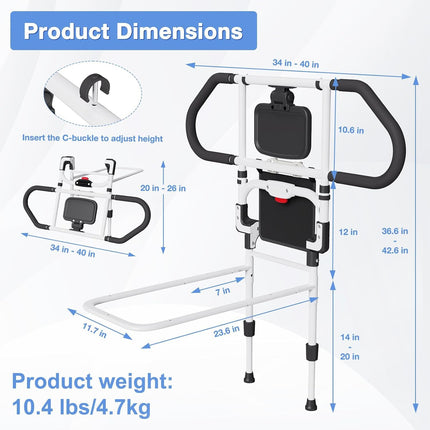 CozyGoo gultas pacēlājs ar sensoru apgaismojumu un augstuma regulēšanu, ergonomiska gultas margas senioriem, izvelkama kritiena aizsardzība ar salocīšanas funkciju, stabila un droša visiem gultas izmēriem
