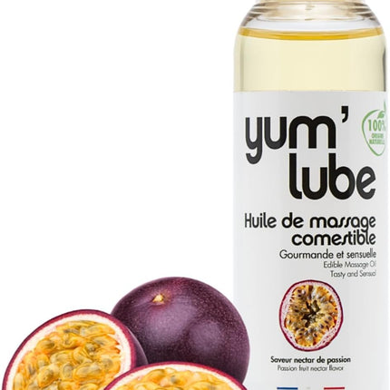 Yum'Lube | Seksa un erotiskā masāžas eļļa eļļa masāžai un intīmai lietošanai | Ķermeņa eļļa ar pasifloru augļiem | Masāžas eļļa intīmai eļļai, kas piemērota kā seksa eļļa | Masāžas eļļa intīmajai zonai un masāžas eļļa seksam intīmajā zonā