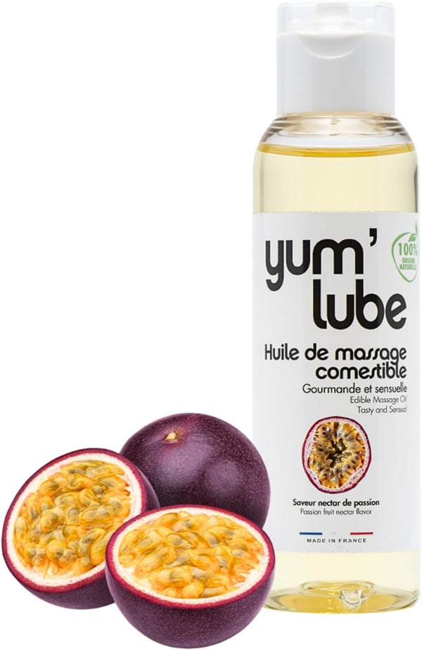 Yum'Lube | Seksa un erotiskā masāžas eļļa eļļa masāžai un intīmai lietošanai | Ķermeņa eļļa ar pasifloru augļiem | Masāžas eļļa intīmai eļļai, kas piemērota kā seksa eļļa | Masāžas eļļa intīmajai zonai un masāžas eļļa seksam intīmajā zonā