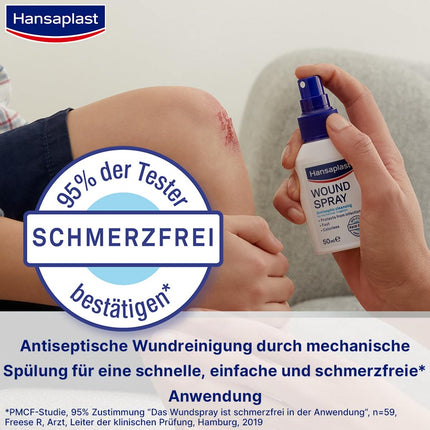 Hansaplast brūču aerosols (50 ml) antiseptiskai brūču tīrīšanai ar mehānisku skalošanu, aerosols aizsargā pret brūču infekcijām, bezkrāsains un īpaši ādai draudzīgs
