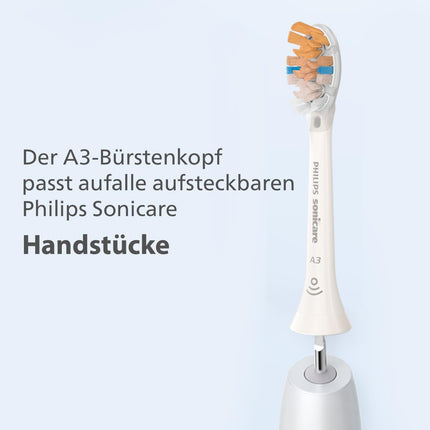 Philips Sonicare Original A3 Premium universālās elektriskās zobu birstes rezerves birstes galviņas — 6 Philips Sonicare rezerves birstes galviņu iepakojums baltā krāsā (modelis HX9096/10)