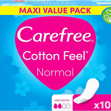 Carefree Cotton Feel Normal ikdienas ieliktnīši, bez smaržas, 100% elpojoši, nodrošina komforta, sausuma un svaiguma sajūtu, normāls izmērs, uzglabāšanas iepakojums (100 gab.)