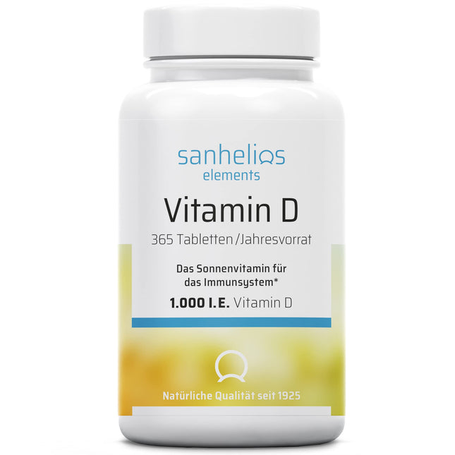 Sanhelios Sunshine D vitamīns - 1000 SV D3 vitamīns - atbalsta kaulus, zobus, muskuļus un imūnsistēmu* - 365 mikrotabletes - tikai augstākās kvalitātes sastāvdaļas - ražots un pārbaudīts Vācijā