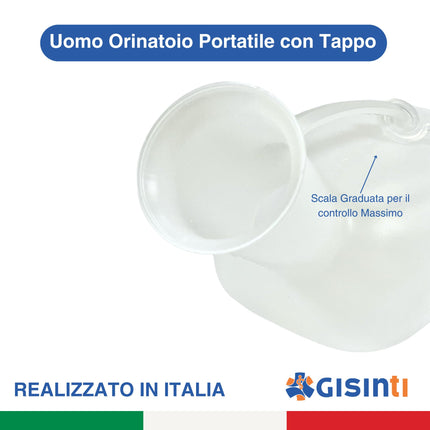 Gisinti - Urine Man pārnēsājamais pisuārs vīriešiem, vīriešu pisuārs izgatavots no netoksiska polietilēna, ražots Itālijā, 1 gabals, krāsa balta