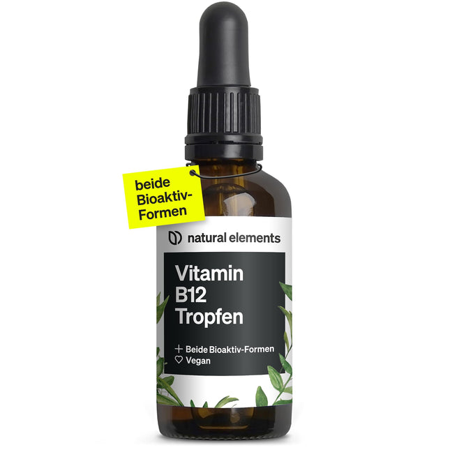 B12 vitamīna pilieni – 50 ml – 500 µg B12 vienā pilienā – Viena gada krājums – 2 aktīvās formas (metilkobalamīns un adenozilkobalamīns) – vegānisks, bezalkoholisks – rūpīgi laboratoriski pārbaudīts Vācijā