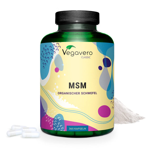 MSM kapsulas Vegavero® | 365 gabali | 2000 mg tīra metilsulfonilmetāna | Augsta deva | Vegāns un bez piedevām