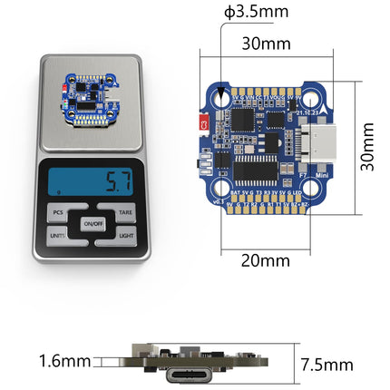 Mini F7 lidojuma kontrolieris 3-6S 20x20mm iebūvēts Bluetooth dronu kaudze atbalsta bezvadu noregulēšanu 2-4 collu FPV dronam