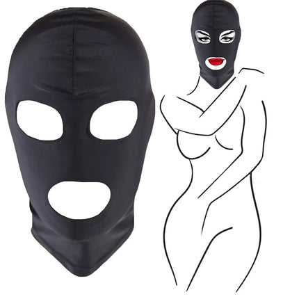 BDSM maska ​​no FOPS 100% spandekss SM maska ​​S/M izmēra vergiem un lomu spēlēm, stiepjas līdz 58 cm, brīva no acīm un mutes, elpojoša un ērta, ideāli piemērota seksa kontroles un stimulācijas spēlēm, melna FOPS B23-1