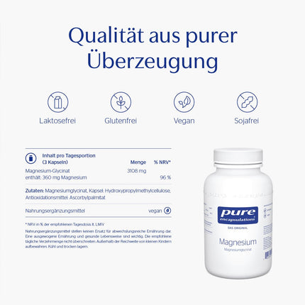 Pure Encapsulations magnija glicināts | 180 kapsulas (2 mēnešu piegāde) | Organiski saistīts magnijs | Veicina noguruma un nespēka mazināšanu | Ļoti labi uzsūcas organismā