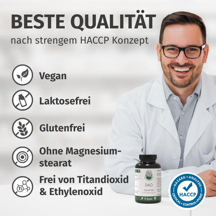 DAO kapsulas VEGĀNS — augsta deva: 100 000 HDU — 100 mg zirņu asnu pulvera vienā kapsulā vienkāršai dozēšanai — aptiekas kvalitāte — 90 kapsulas — Green Naturals®
