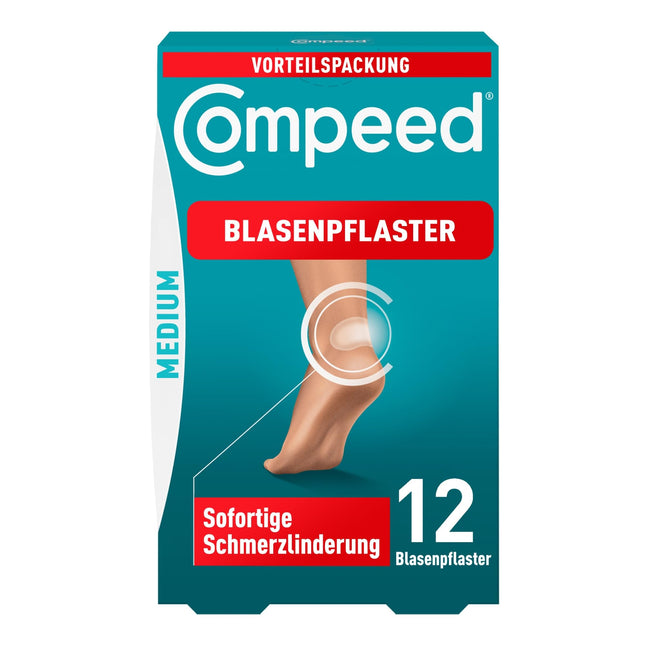 Compeed tulznu plāksteri vidēja izmēra iepakojumā - hidrokoloīdie plāksteri tulznām uz papēžiem, 1 x 12 gabali