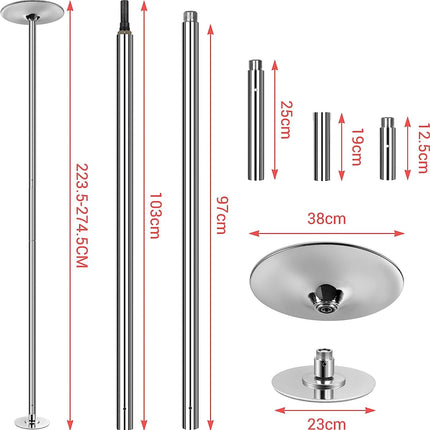 TLGREEN stieņa deju stienis, 45 mm diametra stieņa deju stienis, izgatavots no nerūsējošā tērauda, ​​regulējams augstums no 2,35 līdz 2,74 m, pārnēsājams un noņemams galda deju stienis ar statisku un griešanās funkciju.