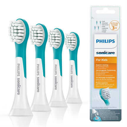 Philips Original Compact birstes uzgaļi Sonicare for Kids Sonic zobu birstei (bērniem no 3 gadu vecuma) – 4 uzgaļu iepakojums, zilā krāsā (modelis HX6034/33)