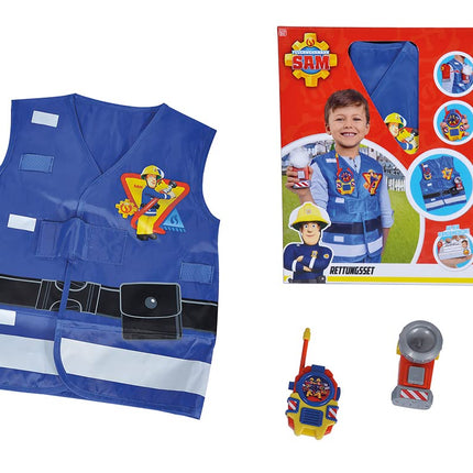 SIMBA - Ugunsdzēsēja Sema ugunsdzēsēju brigādes komplekts, veste ar apdruku, lukturītis 11 cm, rācija 14 cm, no 3 gadu vecuma