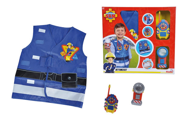 SIMBA - Ugunsdzēsēja Sema ugunsdzēsēju brigādes komplekts, veste ar apdruku, lukturītis 11 cm, rācija 14 cm, no 3 gadu vecuma