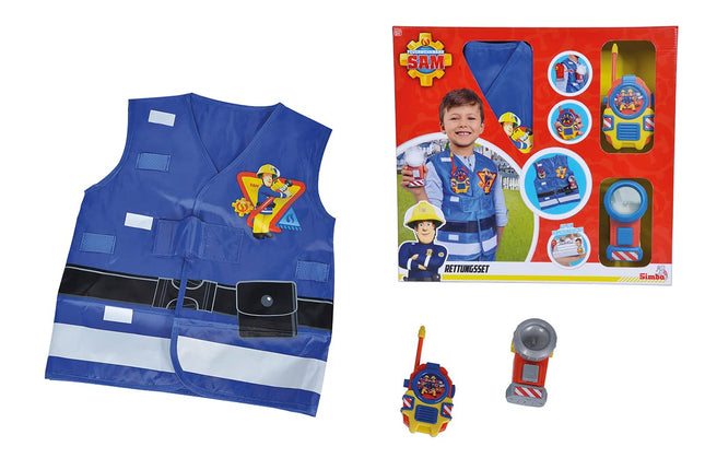 SIMBA - Ugunsdzēsēja Sema ugunsdzēsēju brigādes komplekts, veste ar apdruku, lukturītis 11 cm, rācija 14 cm, no 3 gadu vecuma