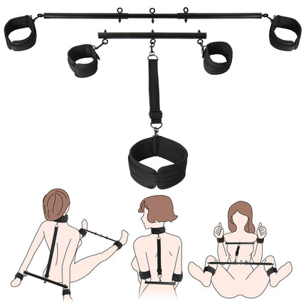 Sevenup Spreader Bar Bondage seksa rotaļlieta ar kakla apkakli, plaukstas locītavas un potītes aproču komplektiem, BDSM verdzības komplekts, regulējama rokudzelžu apkakle pieaugušiem pāriem