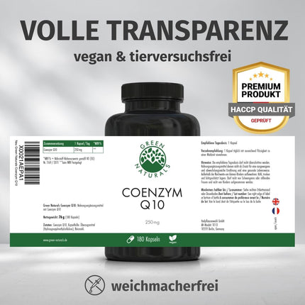 Koenzīms Q10 lielā devā – 250 mg vienā kapsulā – 180 vegānas kapsulas – 6 mēnešu krājumi – augstas kvalitātes Q10, kas iegūts fermentācijas ceļā – Green Naturals®