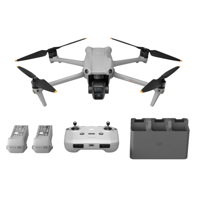 DJI Air 3 Fly More Combo ar DJI RC-N2 tālvadības pulti, drons ar kameru pieaugušajiem, 4K HDR, 2 primārās kameras (vidējs telefoto/platleņķa), 46 min. maks. lidojuma laiks, 48 ​​MP, O4, 2 papildu akumulatori