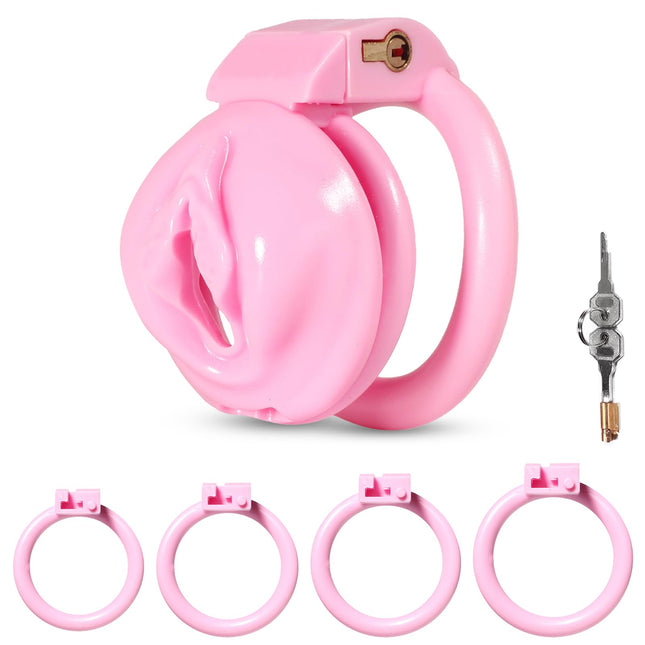 BDSMLOVE dzimumlocekļa būris ar kaunuma lūpām, plakans šķīstības būris vīriešiem, mazs, šķīstības būris vīriešiem, seksa rotaļlietu komplekts vīriešiem, šķīstības josta vīriešiem, dzimumlocekļa būris ar 4 erekcijas gredzeniem, ekstremāls (M)