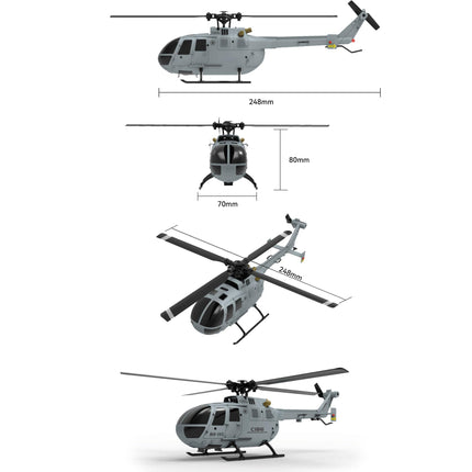 Tālvadības helikopters, 4 kanālu RC helikopters RTF ar bezeleronu dizainu un 6 asu žiroskopu, modulāru akumulatoru, vienas taustiņa pacelšanos/nosēšanos, augstuma noturēšanu, dāvana pieaugušajiem