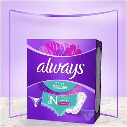 Always Daily Fresh Normal Flexistyle ikdienas ieliktnīši 72 gabali, ar svaigu aromātu, elastīgi, pielāgojas visām biksīšu formām