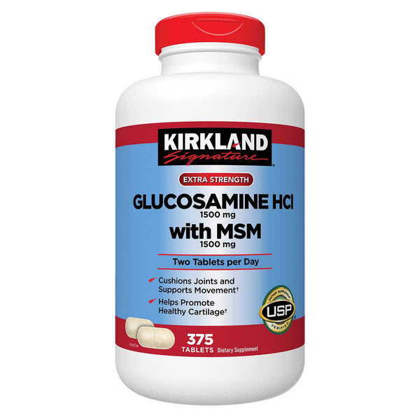 Kirkland Signature īpaši stiprs glikozamīna hidrohlorīds 1500 mg, ar MSM 1500 mg, īpaši liels izdevīgs iepakojums 375 tabletes no Kirkland Signature