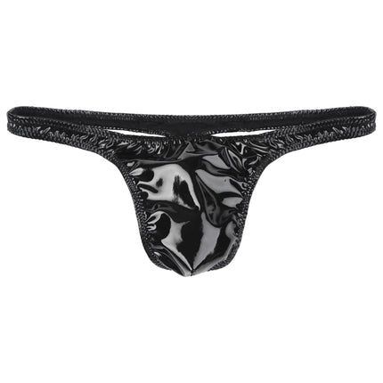 iiniim vīriešu mini mikro stringbiksītes ar mitra izskata G-string biksītēm, mini biksītes, lakotas ādas bikini biksītes, apakšveļa, D, melna, XL