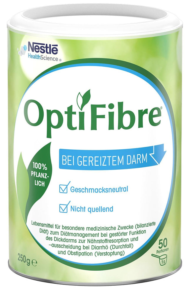 OptiFibre 250 g šķīstošās šķiedrvielas bundžiņa kairinātām zarnām var atjaunot zarnu floru un normalizēt barības vielu uzsūkšanos. 100% augu izcelsmes, bezgaršīgs, viegli šķīstošs, bez uzbriest.
