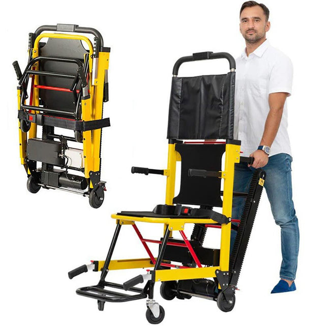 Elektriskais kāpņu pacēlājs, saliekams, viegls, ratiņkrēsls senioriem, elektriskais rokas ratiņu kāpējs, alumīnija sakausējums, slodze 160 kg, dzeltens