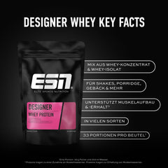ESN Designer sūkalu proteīna pulveris, vaniļas, 1 kg, līdz 23 g proteīna vienā porcijā, ideāli piemērots muskuļu veidošanai un uzturēšanai - ražots Vācijā