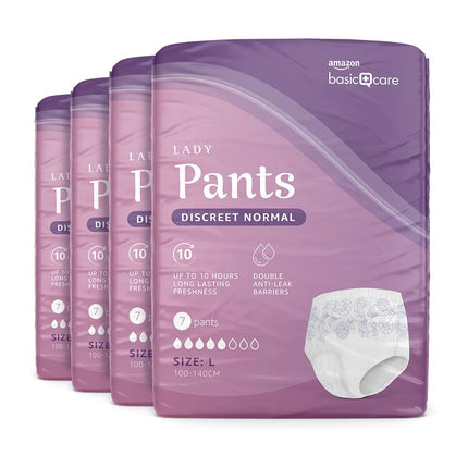 Amazon Basic Care sieviešu biksītes bez smaržas, diskrētas, lielas – 4 iepakojumi pa 7 (28 biksītes), baltas