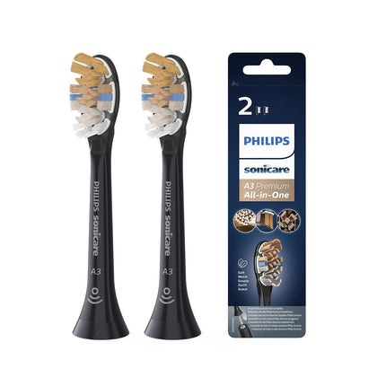 Philips Sonicare Original A3 Premium All-in-One standarta Sonic zobu birstes uzgaļi - 2 gab. iepakojumā, melnā krāsā (modelis HX9092/11)