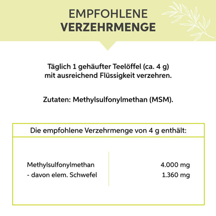 MSM pulveris 1000g | 99,9% tīra organiskā sēra | Augstākās kvalitātes metilsulfonilmetāns bez piedevām | Vegāns