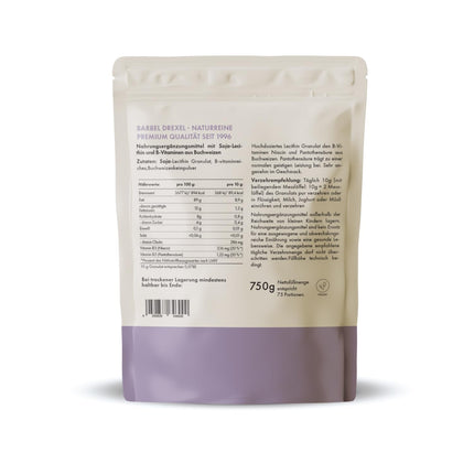 BÄRBEL DREXEL® sojas lecitīna granulas (750 g) Tīrs lecitīns 100% vegāns Ražots Vācijā, bez gēnu inženierijas, unikāls aktīvo vielu komplekss, nepiesātinātās taukskābes + holīns, B vitamīni, griķi