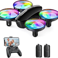 Mini drons ar kameru HD 1080P bērniem iesācējiem, TOMZON RC kvadrokopters ar krāsainām gaismas diodēm, ilgs lidojuma laiks, 360° propelleru aizsardzība/metiens/3D apgrieziens/, helikoptera tālvadības rotaļu drons iekštelpām